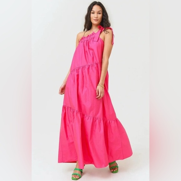 XiRENA Dresses & Skirts - NWT XIRENA Maisie Maxi Dress Pink Med One Shoulder Loose Fit Cotton Resortwear